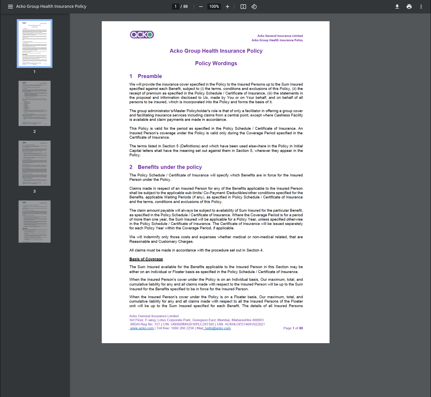 The inline PDF viewer reading a regulator document in place on the page