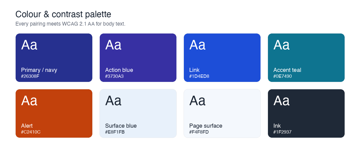 The colour and contrast palette built for accessible, legible reading